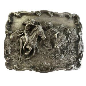 Detailed Buffalo Hunt Sculpted Belt Buckle Limited Edition Artaffects 1989